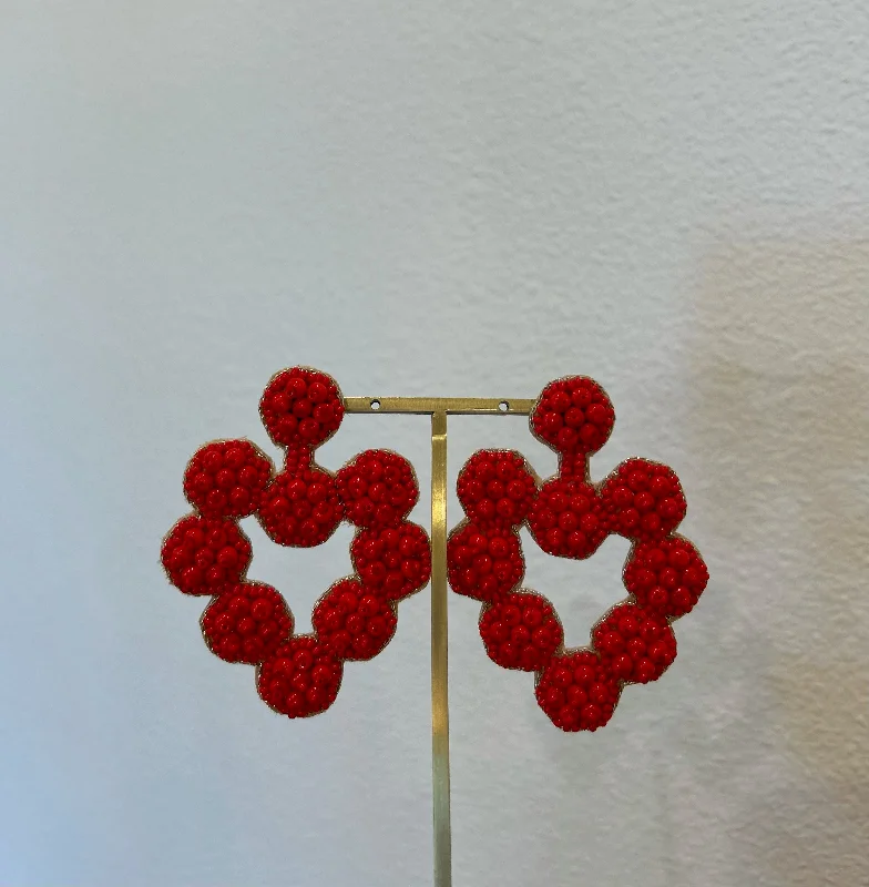 Drop Earrings with Embossed Patterns -Red Heart Earrings