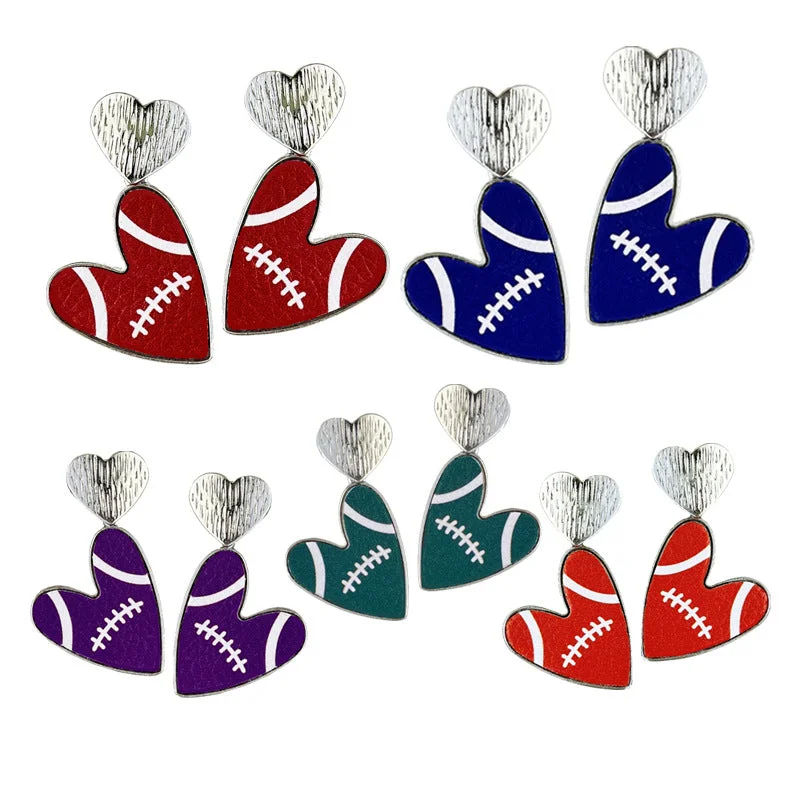 Bohemian Drop Earrings with Tassels -Wholesale 2 Pairs/pack Sports Season Football Love Multi-color Leather Fashion Cheerleading Earrings