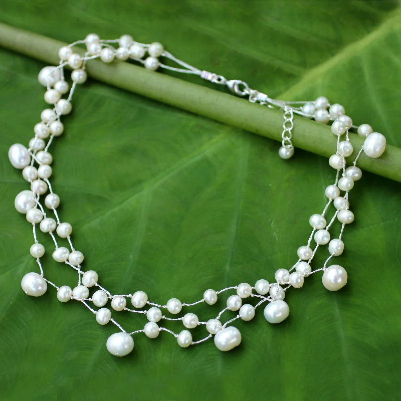 Unique necklaces and pendants with custom birthstone arrangements for personalization-Moonlight Glow Multi-Strand Pearl Bridal Choker