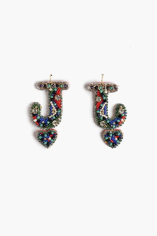 Adjustable Drop Earrings for Custom Fit -Letter J Beaded Earrings