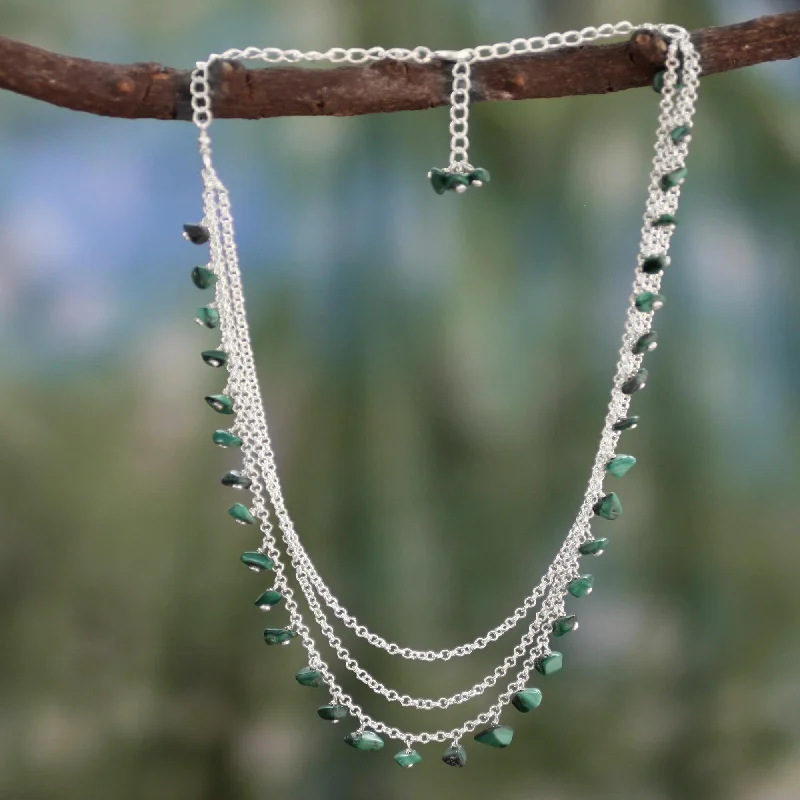 Best necklaces and pendants with rose gold for a warm and romantic appeal-Talakona Majesty Sterling Silver and Malachite Waterfall Necklace