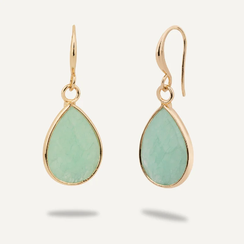 Waterproof Drop Earrings for Outdoor -Chrysoprase Hook Earrings In Gold-Tone