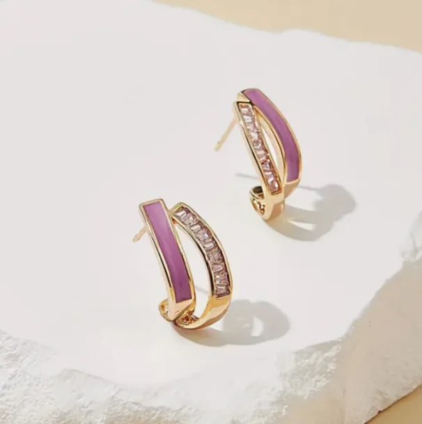 Drop Earrings with Leaf Motifs -Laura Colored Hoop Earrings | 3 Colors