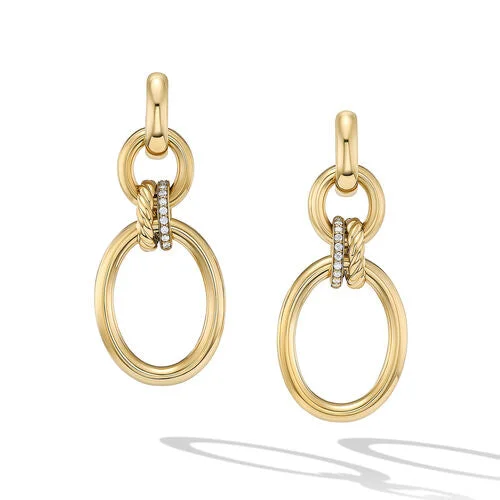 Studded Drop Earrings with Gemstones -DY Mercer Circular Drop Earrings in 18K Yellow Gold with Pavé Diamonds