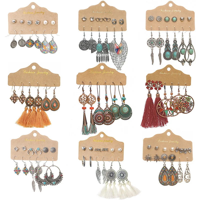 Drop Earrings with Polished Shine -Wholesale Vintage Boho Tassel Set Earrings