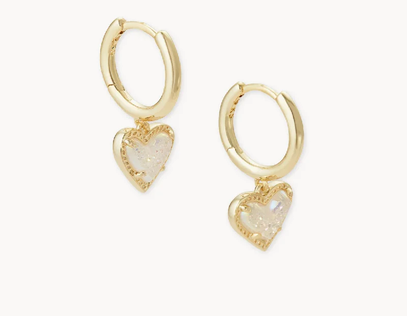 Detachable Drop Earrings with Charms -Ari Heart Gold Huggie Earrings