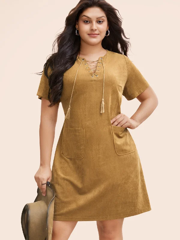 Plus size dresses for every mood adapt well -Plus size dresses with draped designs for a flowy effect -Suede Stretchy Back-Waist Midi Dress