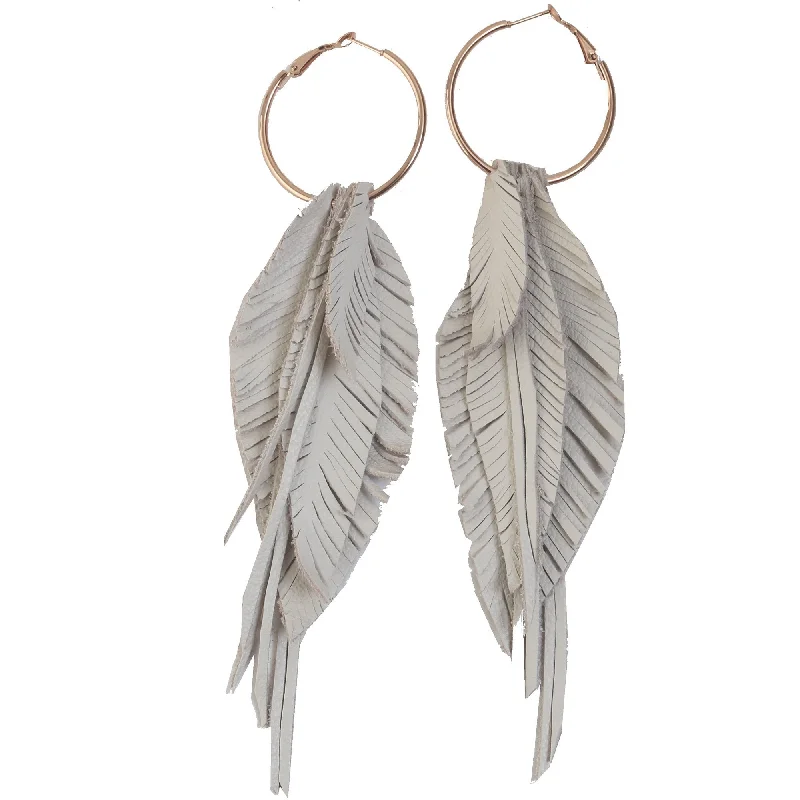 Drop Earrings with Leaf Motifs -VE64 - Vestige Eggshell Feather Hoop Earrings