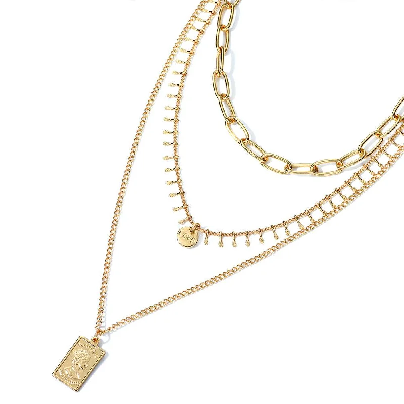 Necklaces and pendants with diamond pendants for a luxurious sparkling effect-Three Layer Necklace with a Rectangle Pendant