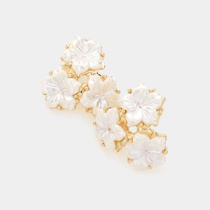 Diamond Drop Earrings for Luxury -Pearl Triple Flower Cluster Earrings