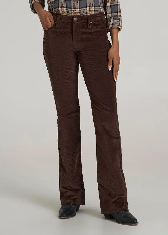 Affordable Jeans for Budget -Mid Rise Mini Bootcut Tall Corduroy Pants for Women in Espresso