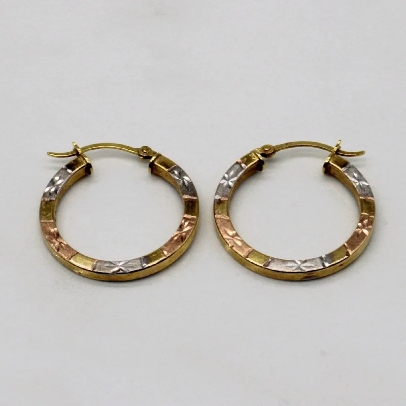 Hoop earrings with open designs for a modern, lighthearted vibe-10k Tri Tone Gold Hoop Earrings