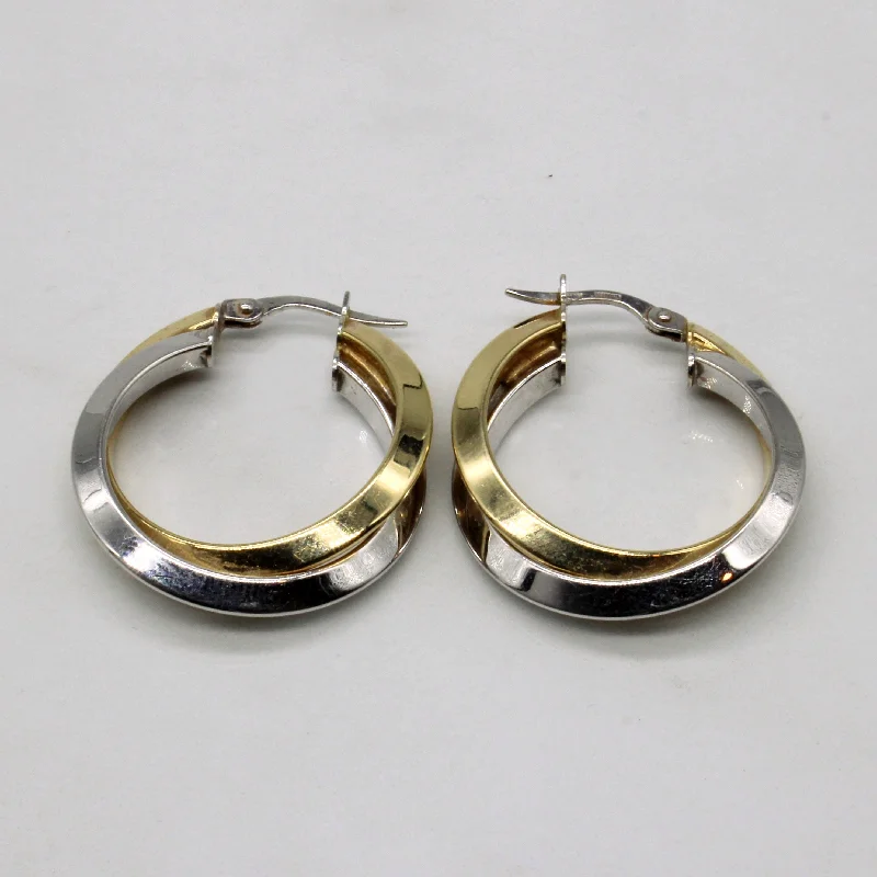 Hoop earrings with oversized pearl accents for a statement-making look-14k Two Tone Gold Hoop Earrings