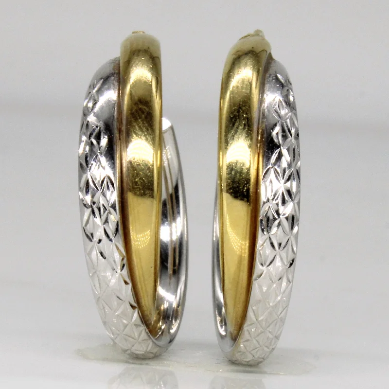 Hoop earrings with twisted metal designs for a dynamic and modern style-18k Two Tone Gold Hoop Earrings