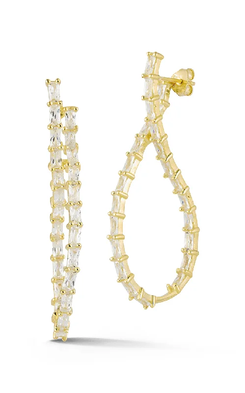 Hoop earrings with pearl accents for a chic and classic style-Baguette Twisted Hoop Earring