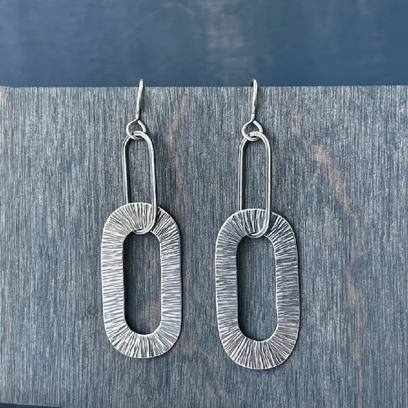 Hoop earrings with braided patterns for a detailed and textured finish-Connections Earrings, linear texture