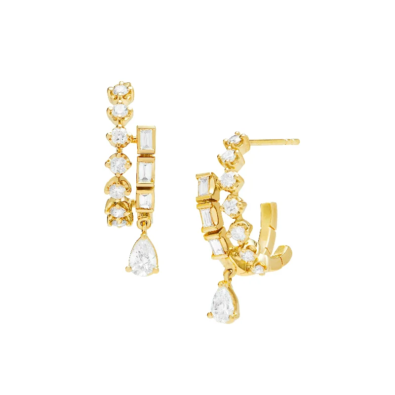 Hoop earrings with rhinestone embellishments for a glamorous and sparkling look-Myer Double Row Assorted Shape Drop Hoops