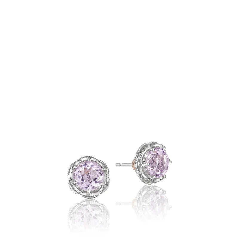 Best hoop earrings with geometric triangle shapes for a modern, chic design-Crescent Crown Studs featuring Rose Amethyst