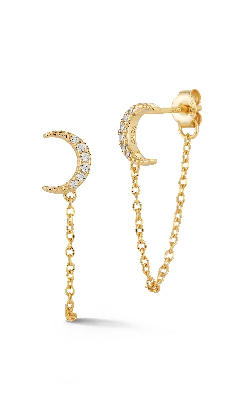 Hoop earrings with hearts for a sweet and romantic gesture-Crescent Moon Drop Stud Earring