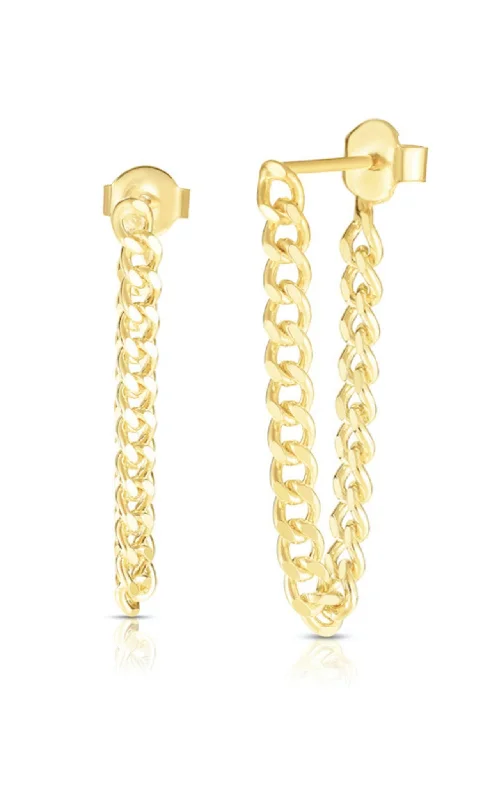 Hoop earrings with hearts for a sweet and romantic gesture-Cuban Chain Link Drop Stud Earring