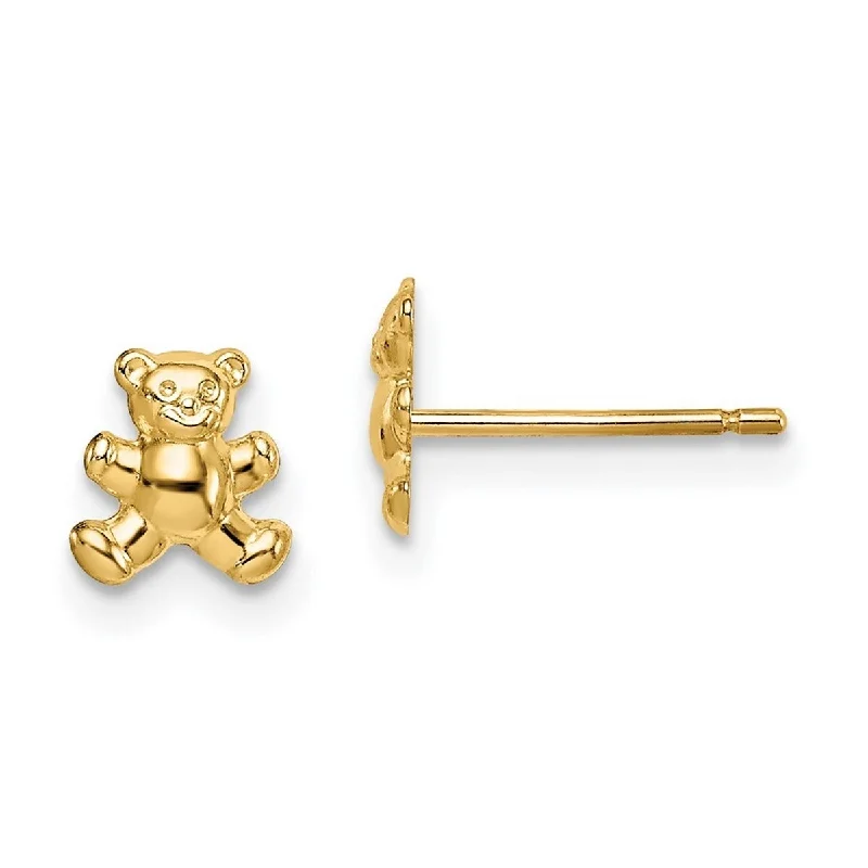 Hoop earrings with intricate designs for a unique and artistic appearance-Curata 14k Madi K Teddy Bear Post Earrings - 6.3mm long