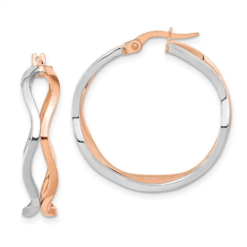 Stylish hoop earrings with diamond accents for an elegant and sparkling effect-Curata 14k Rose and White Gold Polished Wavy Hoop Earrings 30x6.5mm