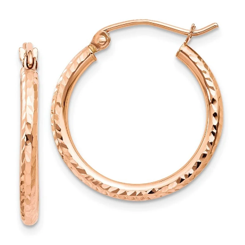 Best hoop earrings with smooth ceramic finishes for a polished, clean style-Curata 14k Rose Gold Diamond-cut 2x20mm Hoop Earrings