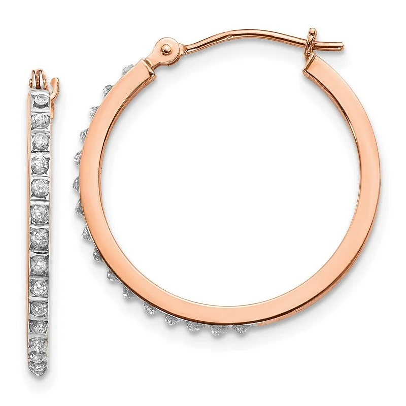 Best hoop earrings with vintage-style detailing for a nostalgic and timeless look-Curata 14k Rose Gold Polished Diamond Fascination Round Hinged Hoop Earrings Measures 25x22mm Wide 2mm Thick