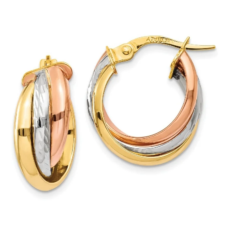 Hoop earrings with enamel stripes for a colorful and eye-catching design-Curata 14k Tri Color Gold Polished Sparkle Cut 21x6mm Triple Hoop Earrings