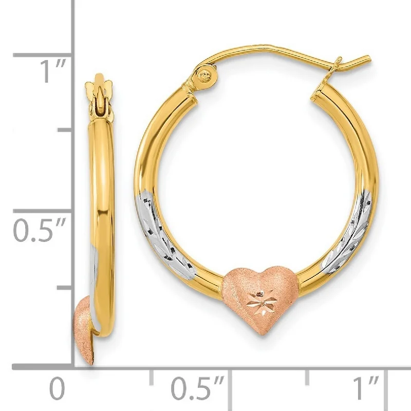 Hoop earrings with gold accents for a warm, elegant statement piece-Curata 14k Tri color Sparkle Cut Love Heart Hoop Earrings - 23.42x20.16mm Wide 3.47mm Thick