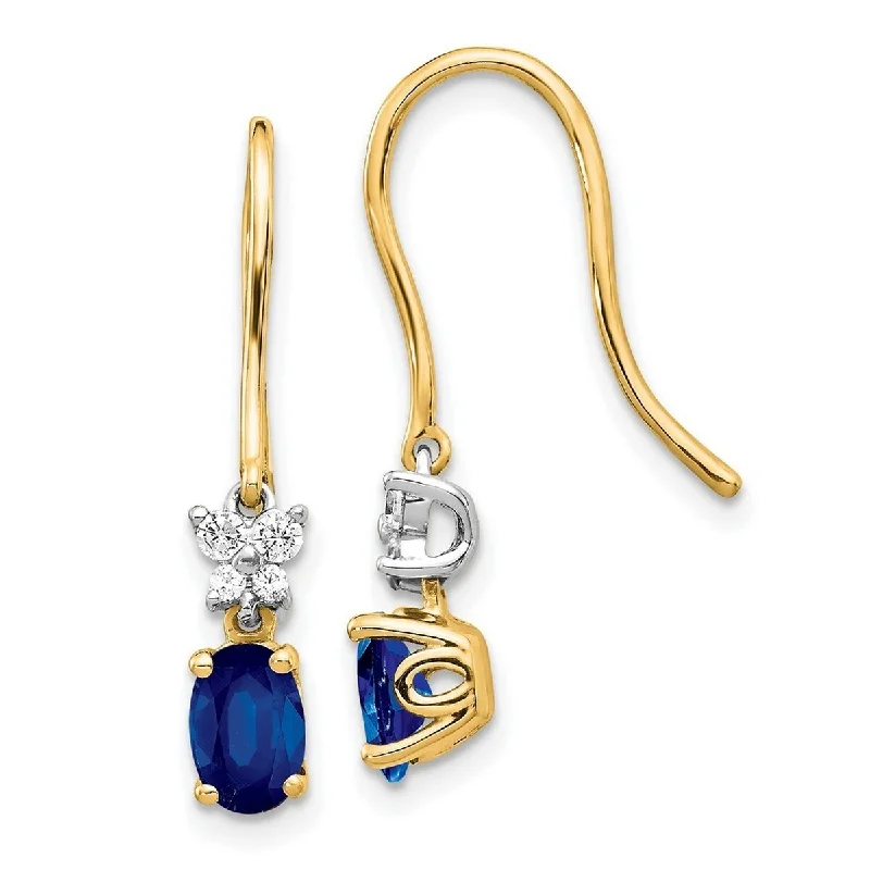 Hoop earrings with enamel stripes for a colorful and eye-catching design-Curata 14k Two Tone Diamond and Sapphire Earrings Measures 29x4mm Wide