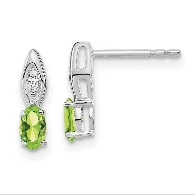 Best hoop earrings with angel wing accents for a spiritual and meaningful design-Curata 14k White Gold Oval Polished Prong set Open back Post Earrings Peridot Diamond Earrings Measures 12x3mm Wide