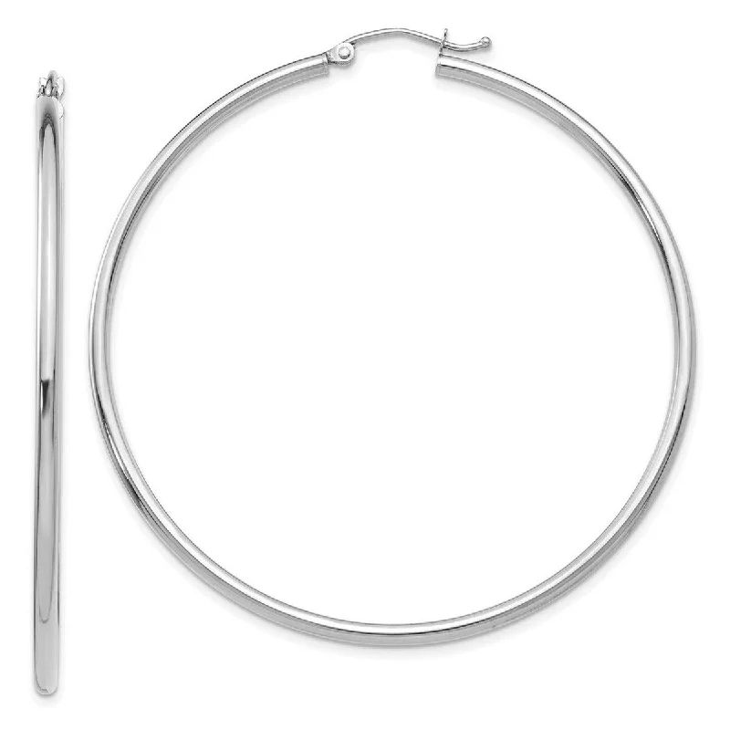 Best hoop earrings with delicate chain details for a trendy and stylish design-Curata 14k White Gold Polished 2X56mm Large Round Hoop Earrings