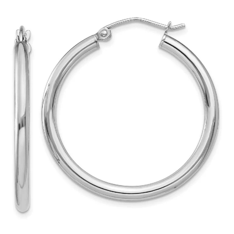 Lightweight hoop earrings for comfortable and all-day wear-Curata 14k White Gold Polished 30x2.5mm Round Hoop Earrings