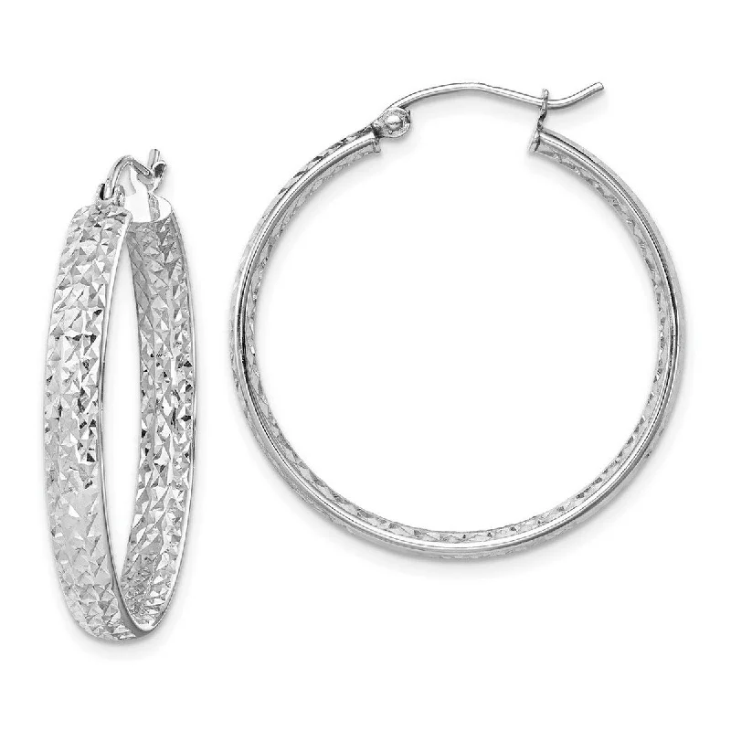 Hoop earrings with abstract wirework for an artistic, unique look-Curata 14k White Gold Sparkle Cut In Out Hoop Earrings - 3.75mm Thick