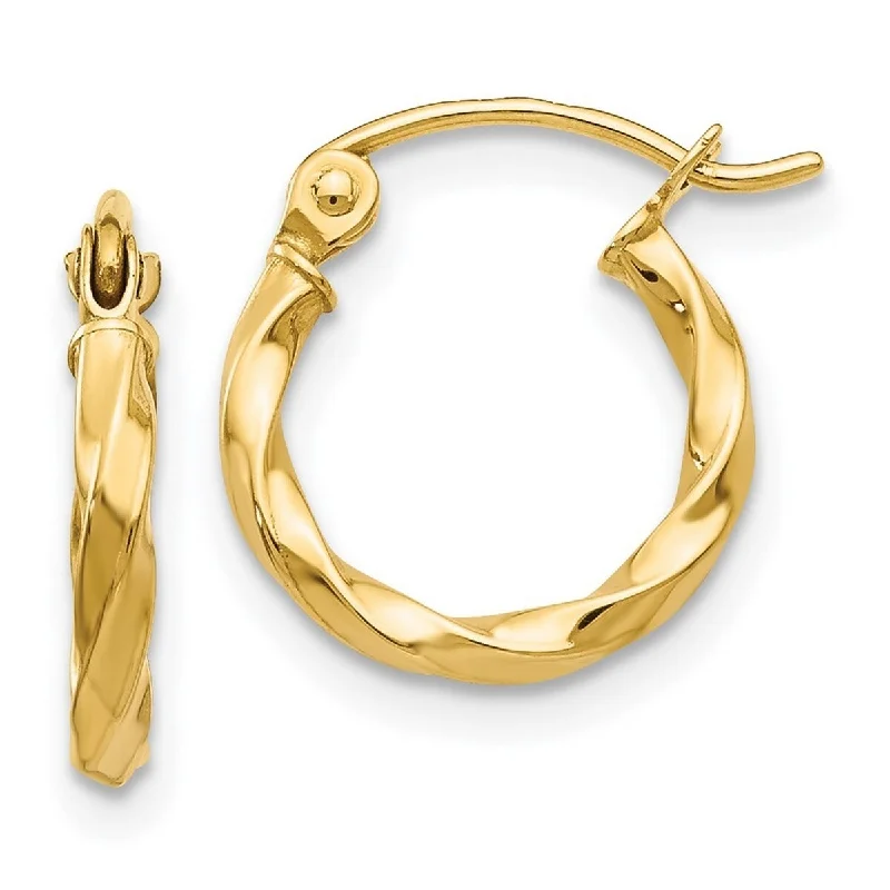 Hoop earrings with circle designs for a classic and timeless shape-Curata 14k Yellow Gold 2x12mm Twist Polished Hoop Earrings