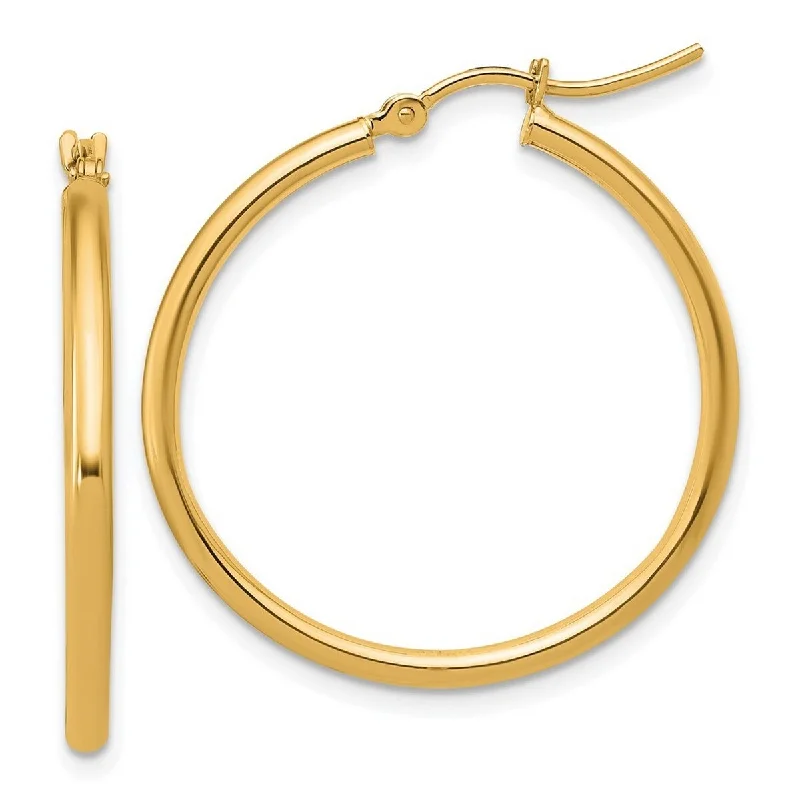 Hoop earrings with satin finishes for a smooth and elegant appearance-Curata 14k Yellow Gold 2x30mm Polished Classic Hoop Earrings