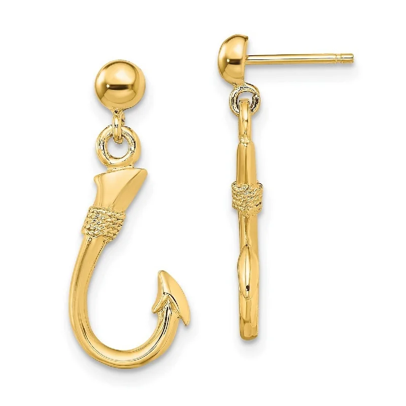 Hoop earrings with heart-shaped frames for a romantic and feminine look-Curata 14k Yellow Gold 3 d Animal Sealife Fish Hook Dangle Earrings - 23.5mm