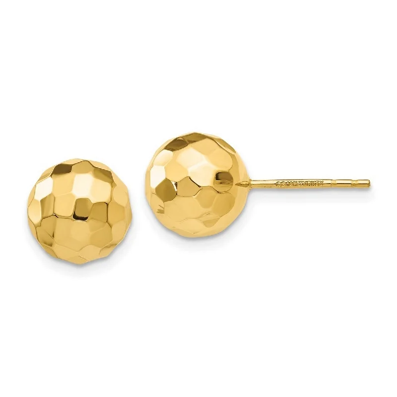 Hoop earrings with polished metal for a shiny and high-quality finish-Curata 14k Yellow Gold Hammered 9.5mm Ball Post Earrings