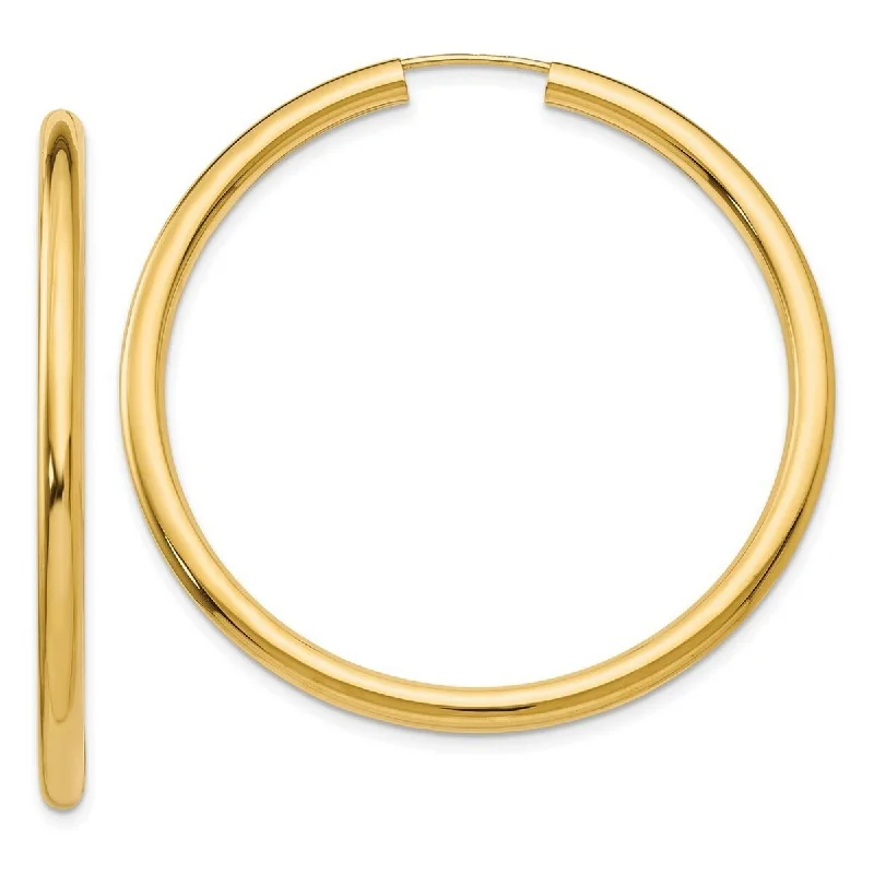 Best hoop earrings with tribal designs for a cultural and exotic aesthetic-Curata 14k Yellow Gold Polished 2.75x45mm Endless Tube Hoop Earrings