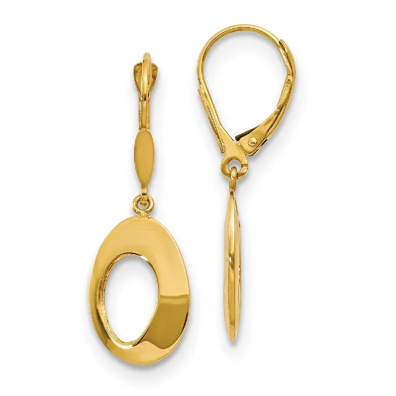 Best hoop earrings with intricate beaded details for a textured, stylish appearance-Curata 14k Yellow Gold Polished Circles Leverback Earrings - 32x11mm