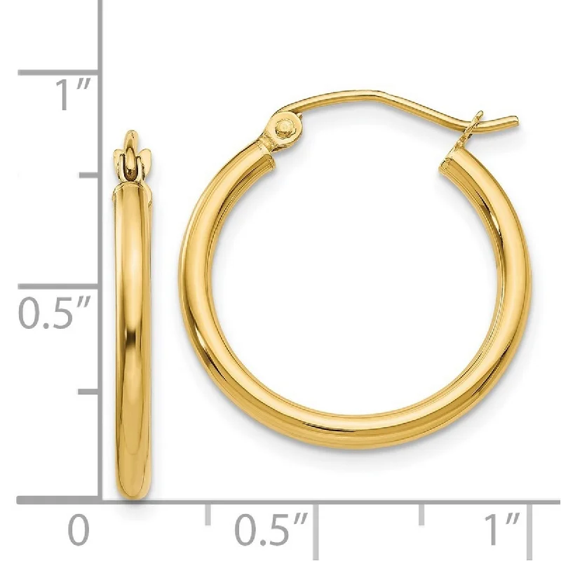 Small hoop earrings for a delicate and understated everyday wear-Curata 14k Yellow Gold Polished Lightweight 2x20mm Tube Hoop Earrings