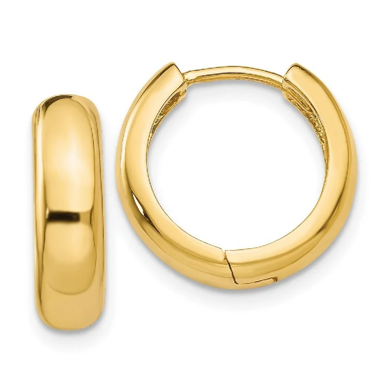 Hoop earrings with intricate designs for a unique and artistic appearance-Curata 14k Yellow Gold Solid Hinged Polished 15x4mm Huggies Earrings