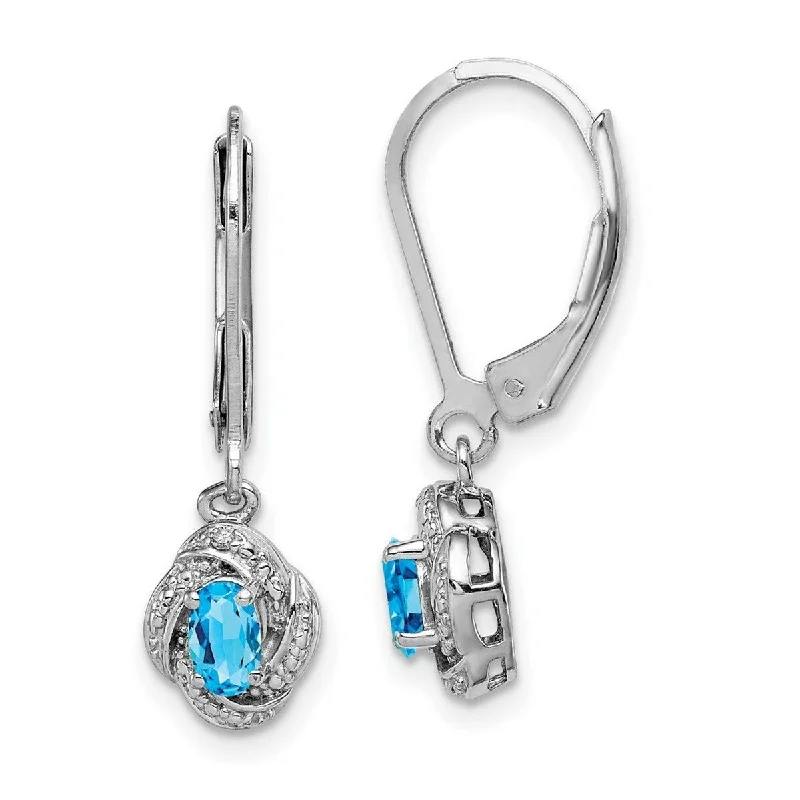 Hoop earrings with leather accents for a sleek and bold combination-Curata 925 Sterling Silver Dangle Polished Leverback Diamond and Blue Topaz Earrings Measures 26x7mm Wide