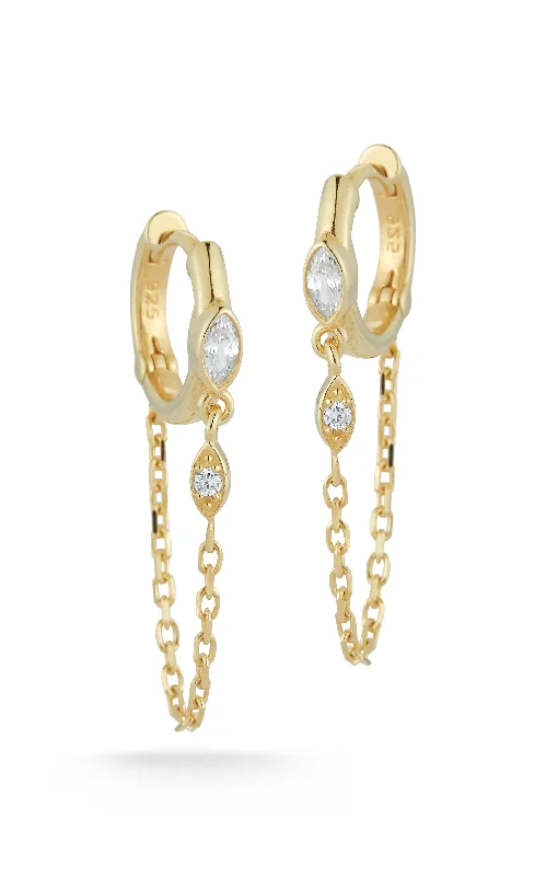 Hoop earrings with a chunky design for a bold and trendy statement-CZ Bezel Chain Huggie Earring