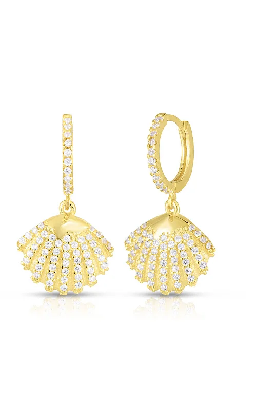 Best hoop earrings with geometric hexagon shapes for a modern, angular look-CZ Pavé Shell Huggie Earring