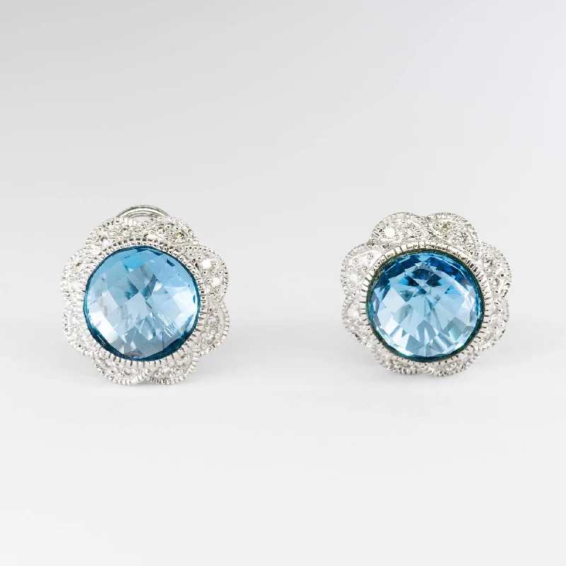 Hoop earrings with multi-tone finishes for a colorful and layered effect-Domed Round Blue Topaz and Diamond Earrings | 7.60ctw |