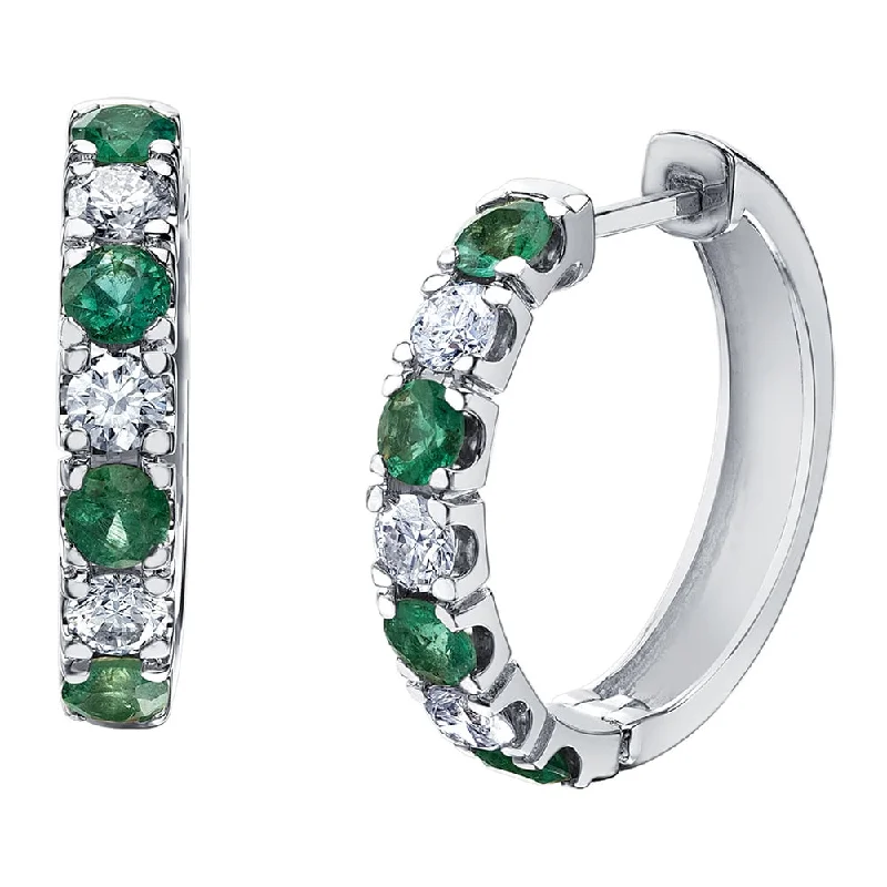 Best hoop earrings with matching bracelets for a coordinated jewelry set-Emerald and Canadian Diamond Hoop Earrings