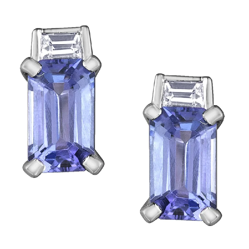 Hoop earrings with pearl accents for a chic and classic style-Emerald Cut Tanzanite and Diamond Earrings