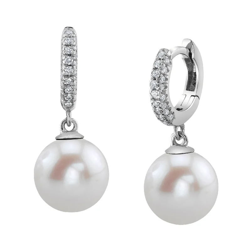 Hoop earrings with rhinestone embellishments for a glamorous and sparkling look-Freshwater Pearl & Diamond Huggie Eileen Earrings